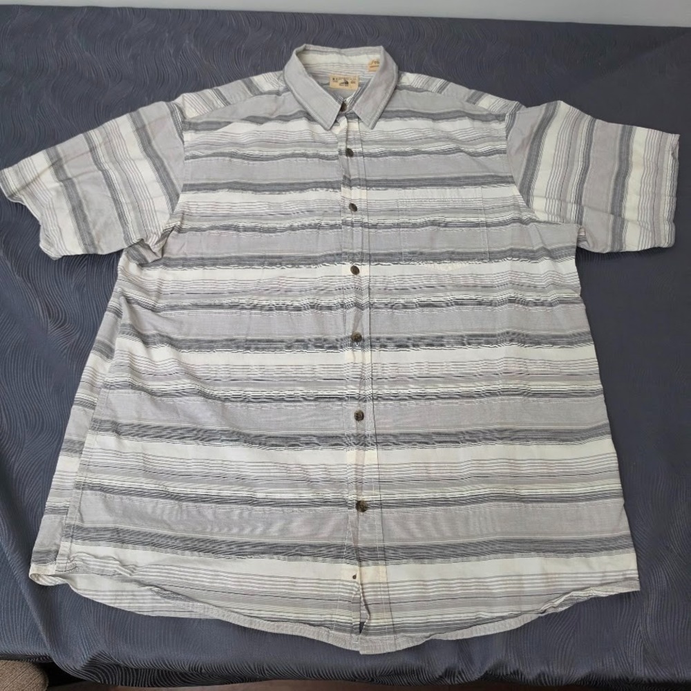 Red Head Brand Co Mens XL Gray white striped Short‎ Sleeve Button Down Shirt